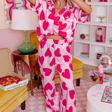 Pink Valentine Heart Short Sleeve Shirt Pajama Set