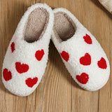 White Valentines Day Hearts Print Plush Slippers