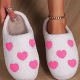 White Valentines Day Hearts Print Plush Slippers