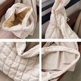 Light French Beige Quilted Zipper Large Shoulder Bag