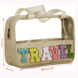 Black TRAVEL Chenille Letter Clear PVC Makeup Bag