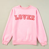 Pink LOVER Letter Graphic Drop Shoulder Pullover Sweatshirt