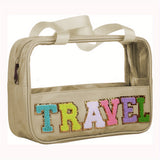 Black TRAVEL Chenille Letter Clear PVC Makeup Bag