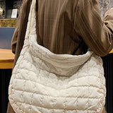 Light French Beige Quilted Zipper Large Shoulder Bag