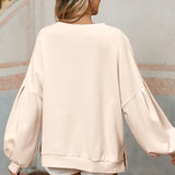 Light Pink Sweet Bow Lantern Sleeve Oversized Pullover Sweatshirt