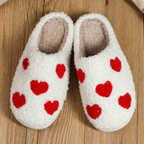 White Valentines Day Hearts Print Plush Slippers