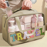 Black TRAVEL Chenille Letter Clear PVC Makeup Bag