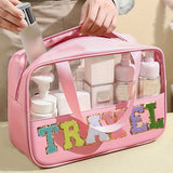 Black TRAVEL Chenille Letter Clear PVC Makeup Bag