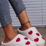 White Valentines Day Hearts Print Plush Slippers