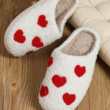 White Valentines Day Hearts Print Plush Slippers