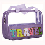 Black TRAVEL Chenille Letter Clear PVC Makeup Bag