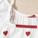 White Valentines Heart Print Spaghetti Cami and Shorts Pajama Set