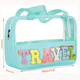 Black TRAVEL Chenille Letter Clear PVC Makeup Bag