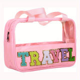 Black TRAVEL Chenille Letter Clear PVC Makeup Bag