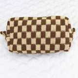 Black Checkered Knitted Zipper Makeup Bag