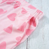 Pink Heart Print Long Sleeve Top and Shorts Loungewear Set