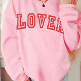 Pink LOVER Letter Graphic Drop Shoulder Pullover Sweatshirt