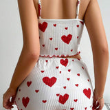 White Valentines Heart Print Spaghetti Cami and Shorts Pajama Set