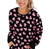 Pink Heart Print Long Sleeve Top and Shorts Loungewear Set