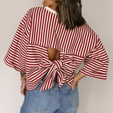 Red Striped Bowknot Backless T-Shirt