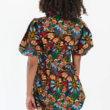 Multicolour Bohemian Floral Bubble Sleeve Dress