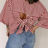 Red Striped Bowknot Backless T-Shirt