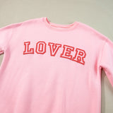 Pink LOVER Letter Graphic Drop Shoulder Pullover Sweatshirt