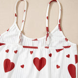 White Valentines Heart Print Spaghetti Cami and Shorts Pajama Set