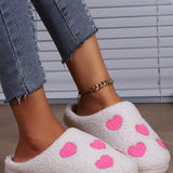 White Valentines Day Hearts Print Plush Slippers