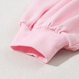 Light Pink Sweet Bow Lantern Sleeve Oversized Pullover Sweatshirt