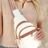 White Casual Multi Zipped Street Sling Bag