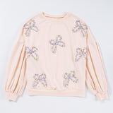 Light Pink Sweet Bow Lantern Sleeve Oversized Pullover Sweatshirt