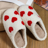 White Valentines Day Hearts Print Plush Slippers