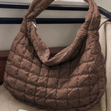 Light French Beige Quilted Zipper Large Shoulder Bag