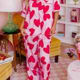 Pink Valentine Heart Short Sleeve Shirt Pajama Set