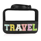 Black TRAVEL Chenille Letter Clear PVC Makeup Bag