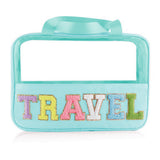 Black TRAVEL Chenille Letter Clear PVC Makeup Bag