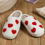 White Valentines Day Hearts Print Plush Slippers