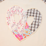 Beige Plaid Floral Patchwork Heart Long Sleeve Top