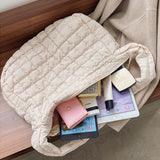 Light French Beige Quilted Zipper Large Shoulder Bag