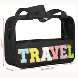 Black TRAVEL Chenille Letter Clear PVC Makeup Bag