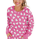 Pink Heart Print Long Sleeve Top and Shorts Loungewear Set