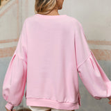 Light Pink Sweet Bow Lantern Sleeve Oversized Pullover Sweatshirt