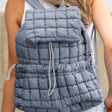 Black Solid Flapped Quilted Puffer Backpack