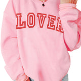 Pink LOVER Letter Graphic Drop Shoulder Pullover Sweatshirt