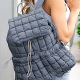 Black Solid Flapped Quilted Puffer Backpack