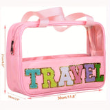 Black TRAVEL Chenille Letter Clear PVC Makeup Bag