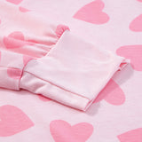 Pink Heart Print Long Sleeve Top and Shorts Loungewear Set