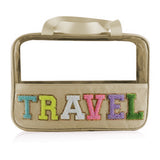 Black TRAVEL Chenille Letter Clear PVC Makeup Bag