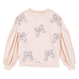 Light Pink Sweet Bow Lantern Sleeve Oversized Pullover Sweatshirt